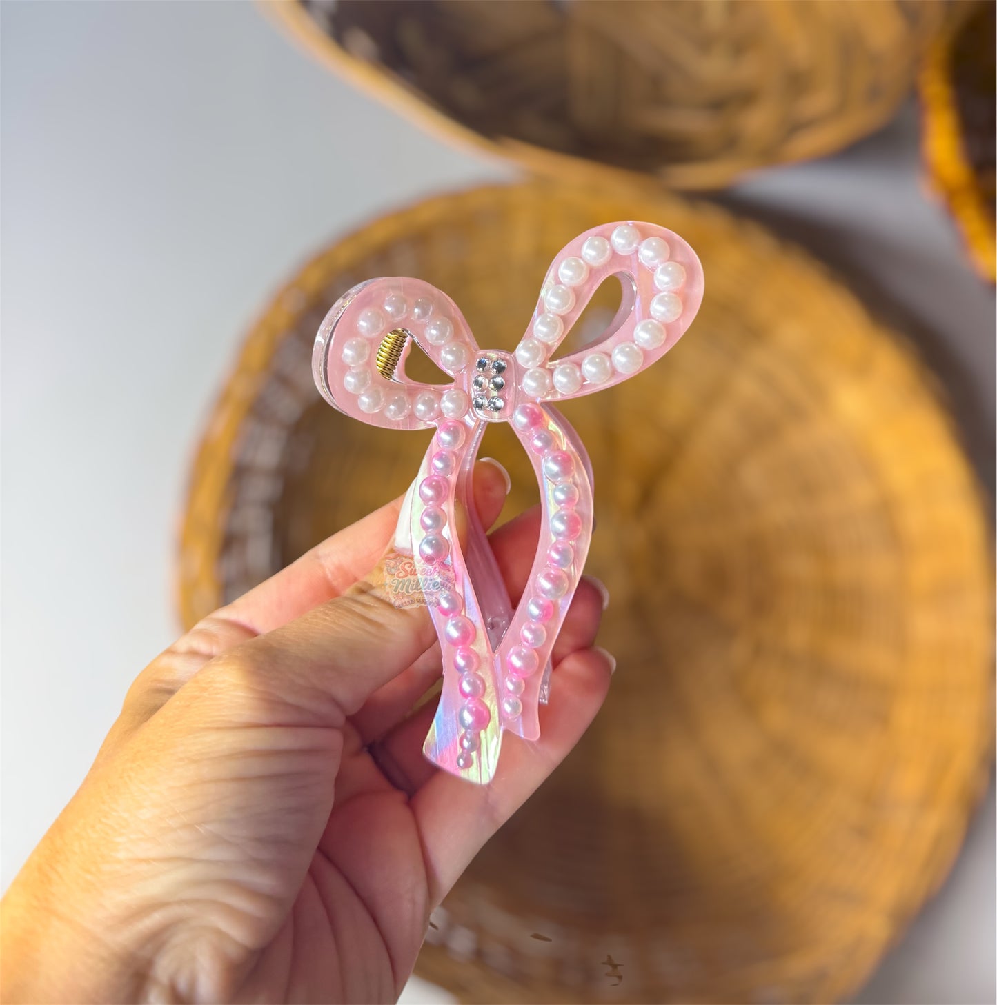 Pink Cotton Candy Bow Claw Clip