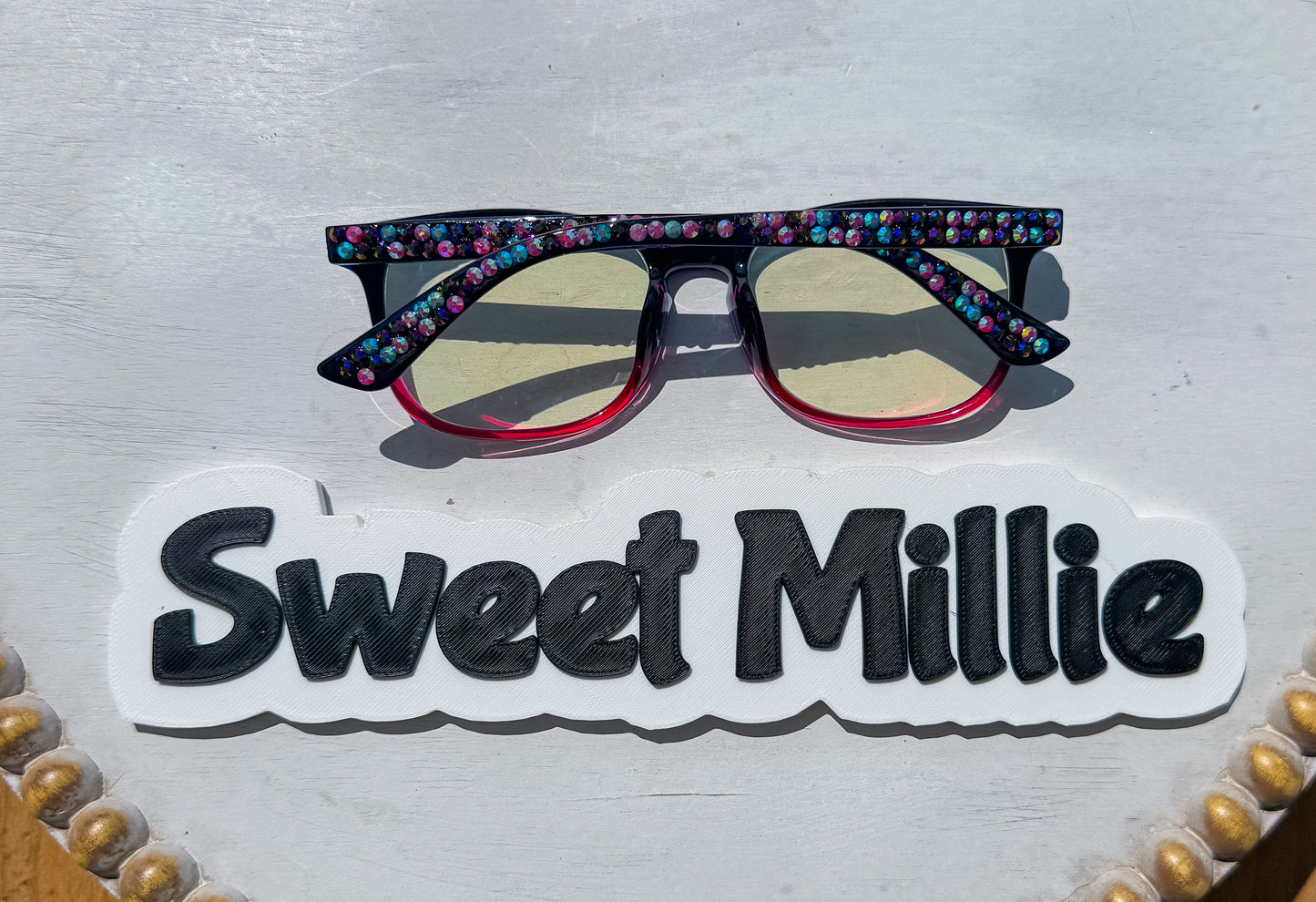 Black/Pink Bedazzled Blue Light Glasses