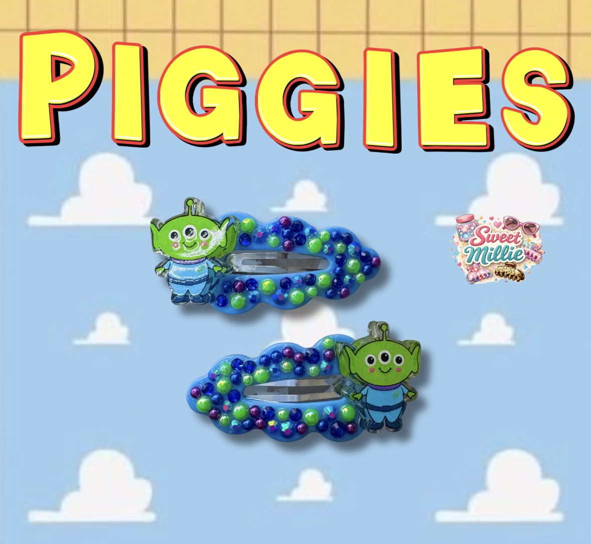Alien Piggies Hair Clips
