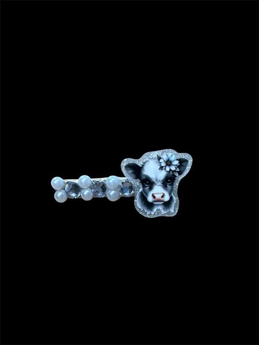 Black and White Cow Bedazzled Clip